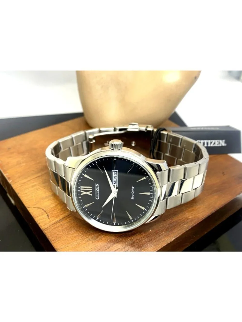 Citizen Men's Watch BM8551-54E Eco Drive Black Dial Day Date Silver Steel 42mm